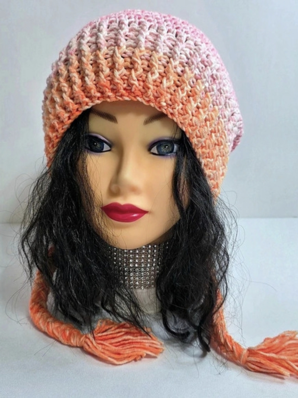 Handmade Crochet Earflap Hat in Pink & Orange